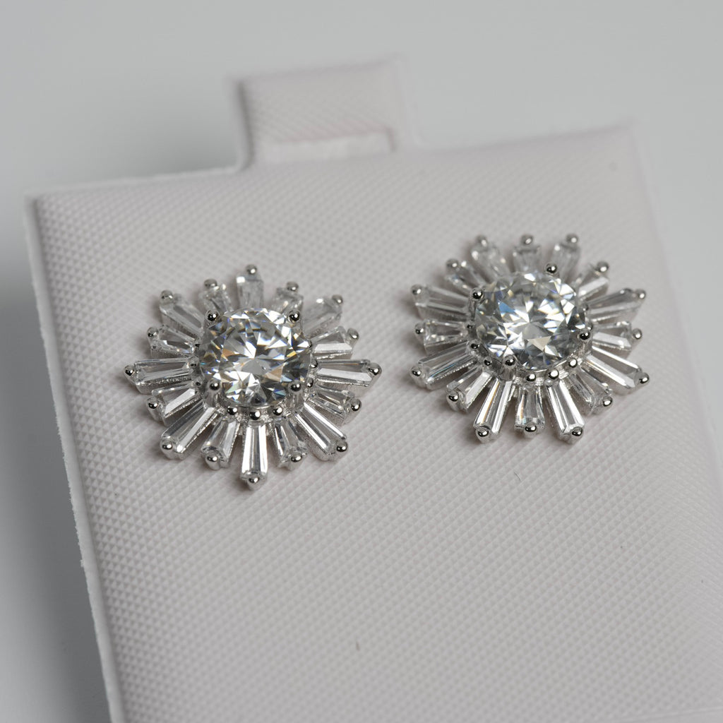 Sunburst Moissanite Stud Earrings in Silver (2)