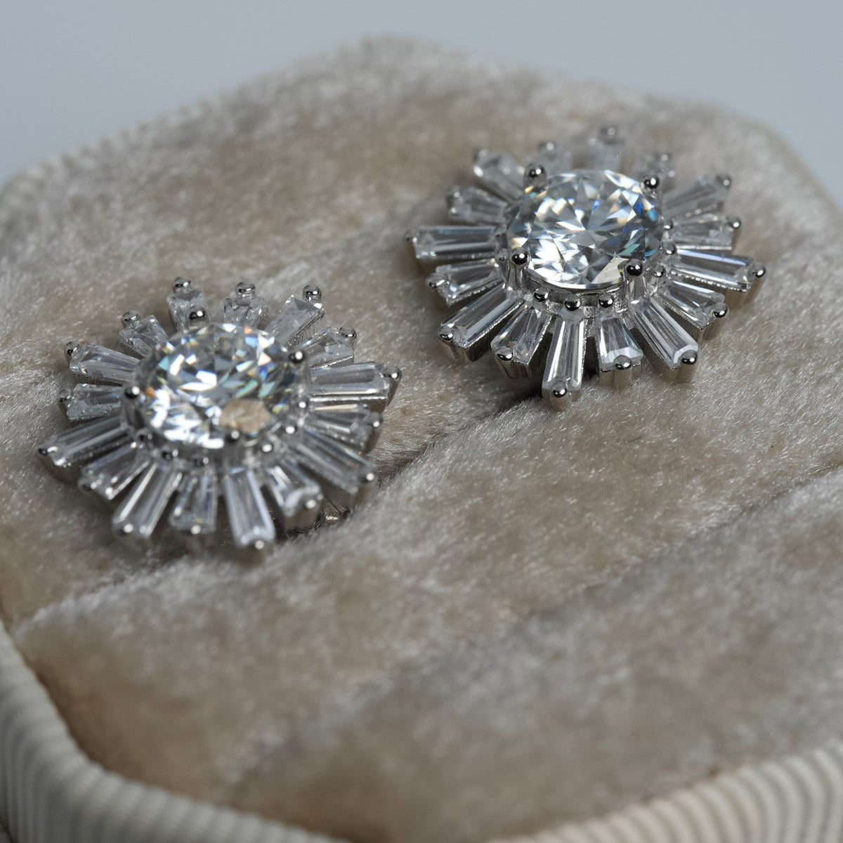 Sunburst Moissanite Stud Earrings in Silver (3)
