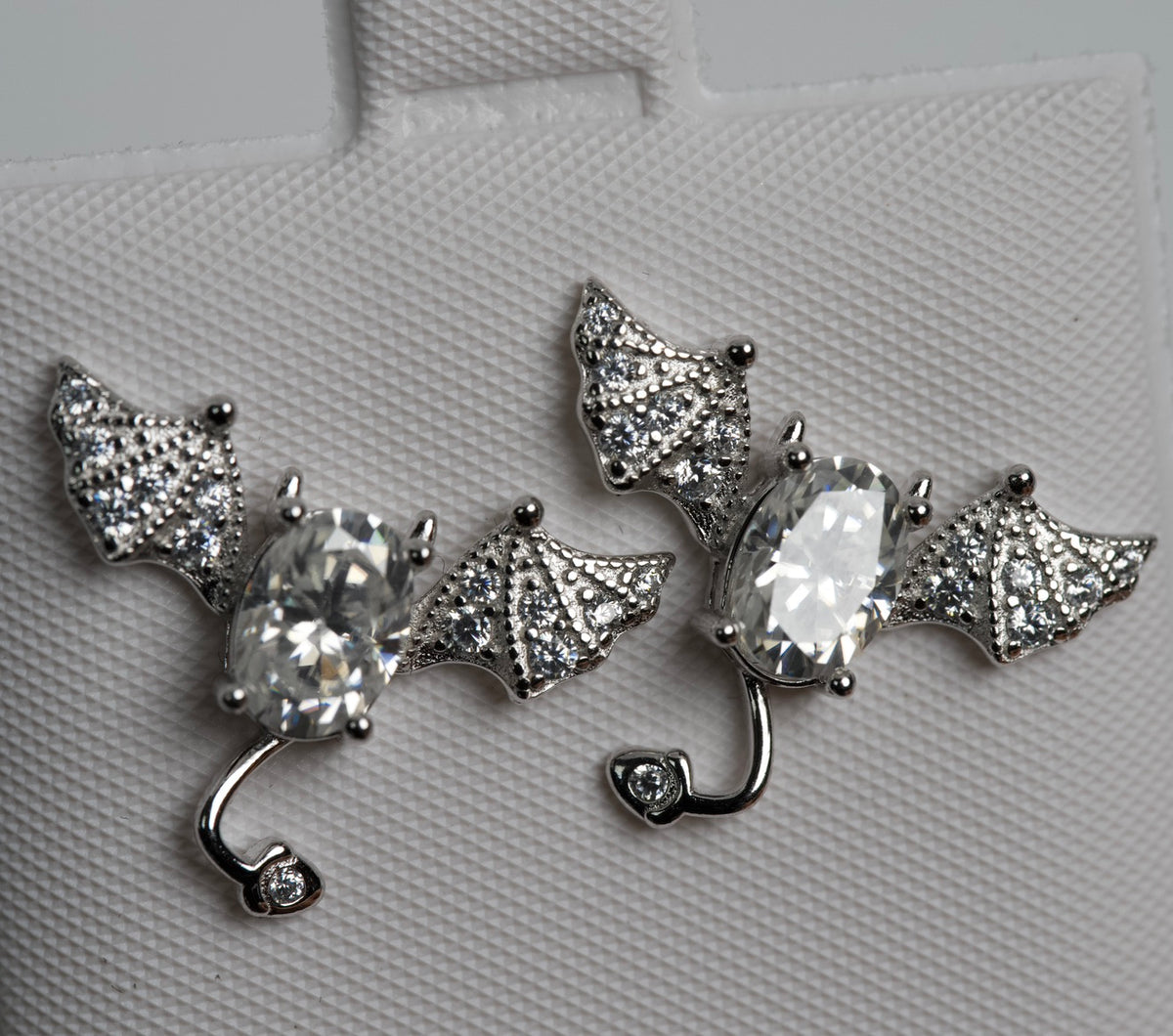 Silver Ear Climber Earrings with Oval moissanite and Pavé Wings (3)