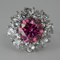 Silver Cluster Ring with Pink moissanite Center