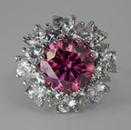 Silver Cluster Ring with Pink moissanite Center