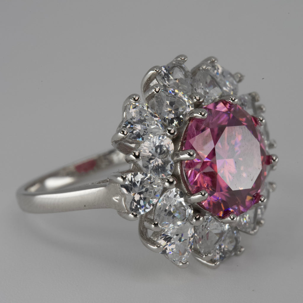 Silver Cluster Ring with Pink moissanite Center (2)