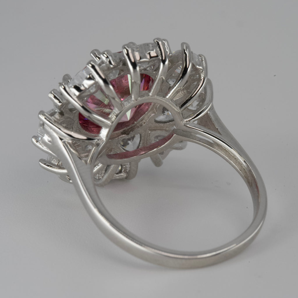 Silver Cluster Ring with Pink moissanite Center (3)