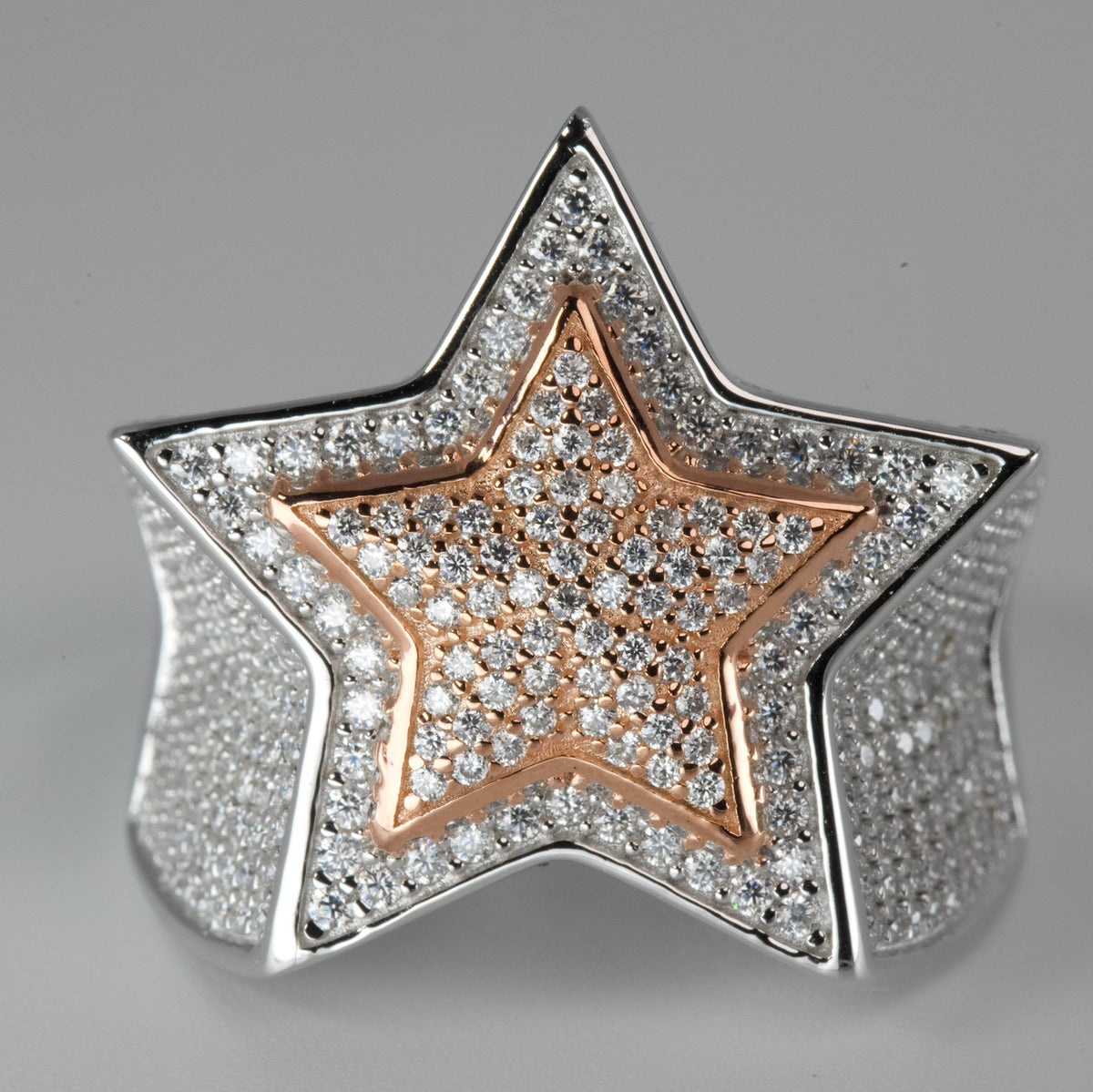 Two-Tone Star Statement Ring in Silver with Moissanite