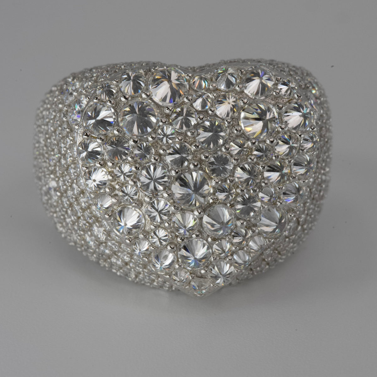 Silver Heart Cocktail Ring with Moissanite