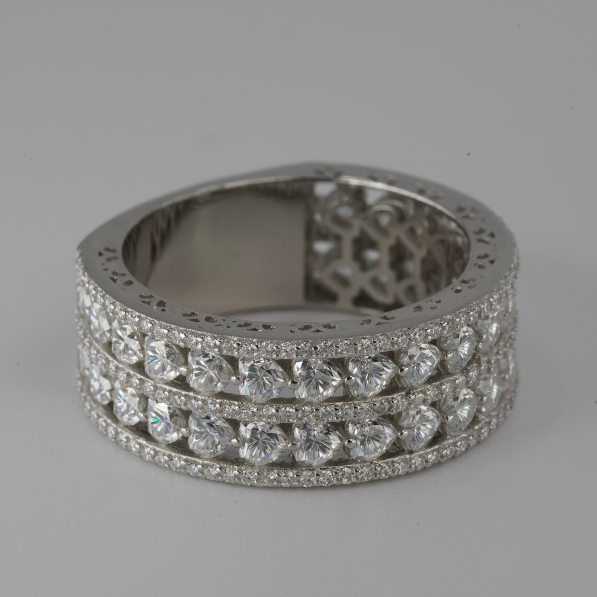 Silver Double-Row moissanite Eternity Band Ring