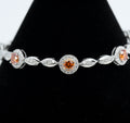 925 Sterling Silver Halo & Marquise Link Bracelet with Orange Moissanite 7ct 7.5in