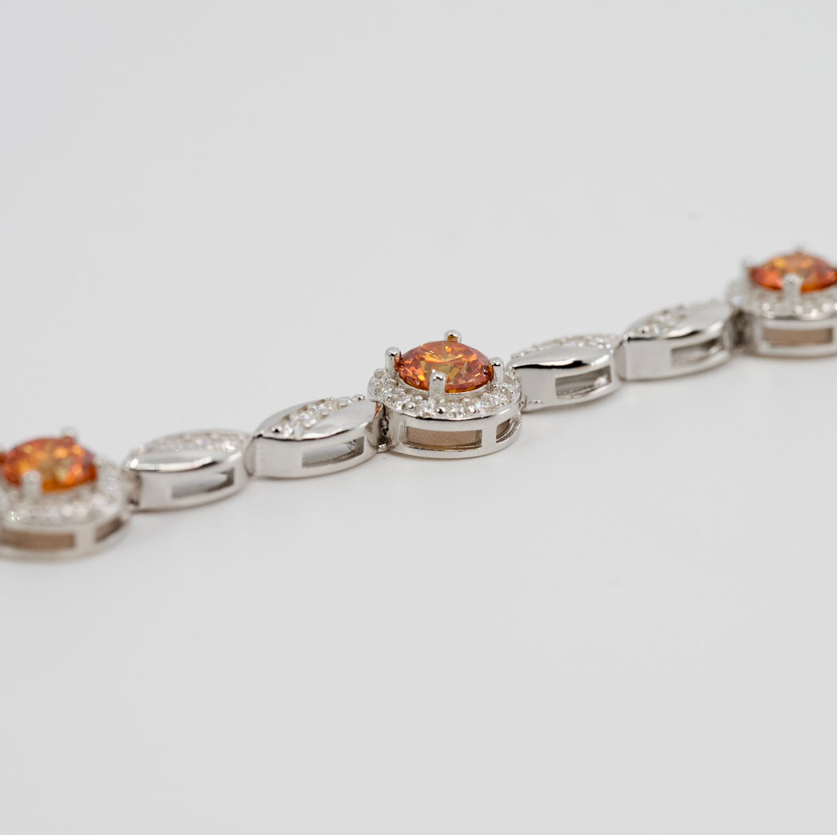 925 Sterling Silver Halo & Marquise Link Bracelet with Orange Moissanite 7ct 7.5in (3)