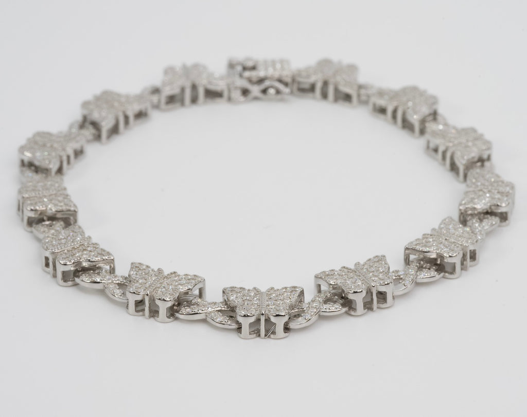 Butterfly Link Bracelet in Silver with Moissanite
