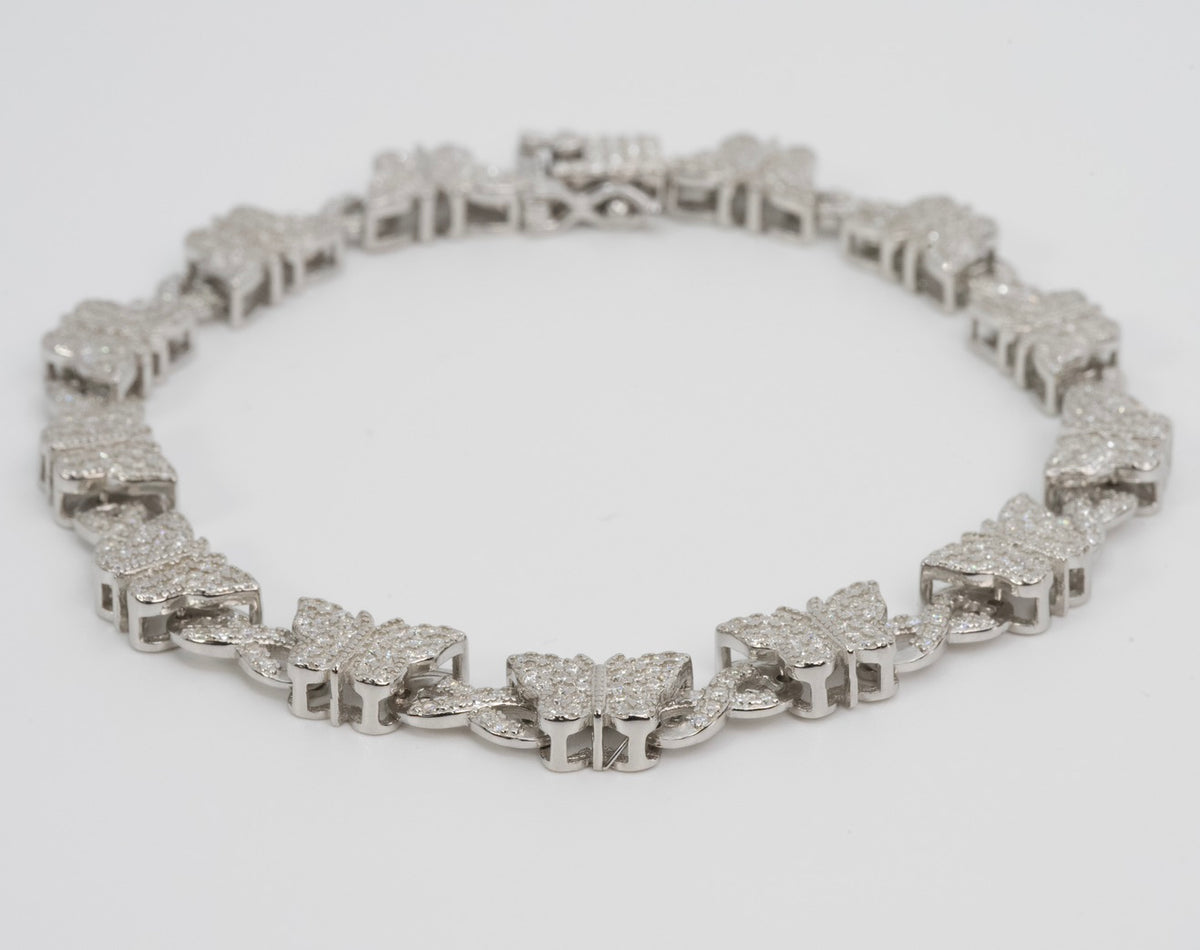 Butterfly Link Bracelet in Silver with Moissanite