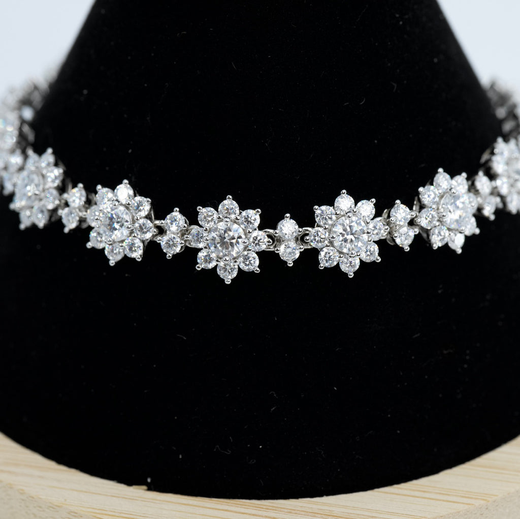 Floral Cluster Moissanite Tennis Bracelet in Silver