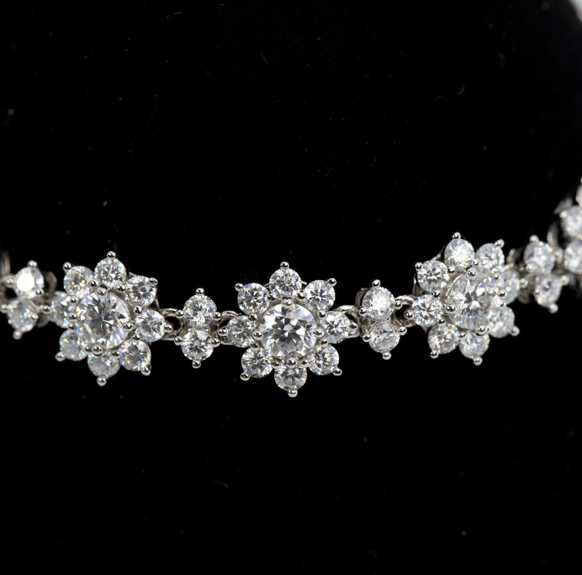 Floral Cluster Moissanite Tennis Bracelet in Silver (2)