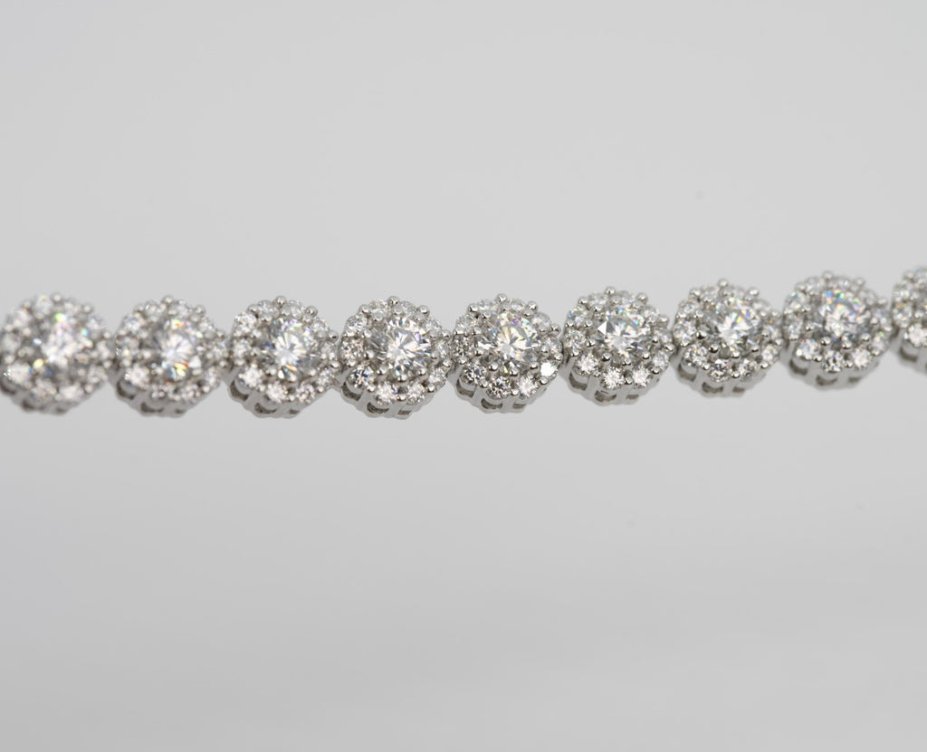 Halo Cluster Tennis Bracelet in Silver with Moissanite