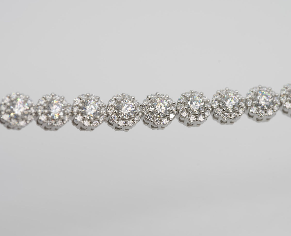 Halo Cluster Tennis Bracelet in Silver with Moissanite