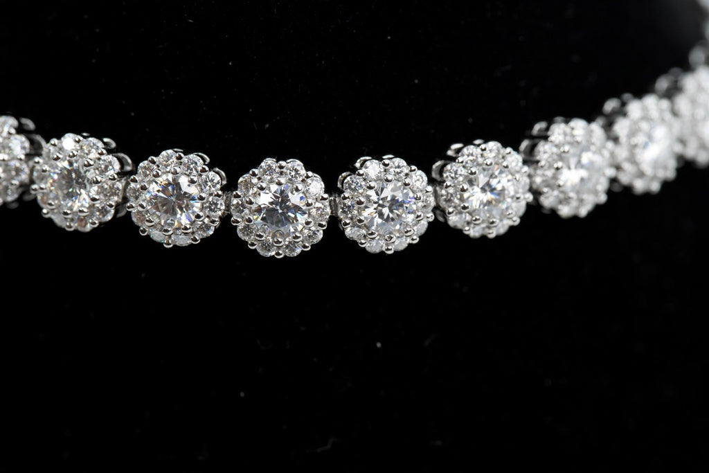 Halo Cluster Tennis Bracelet in Silver with Moissanite (2)