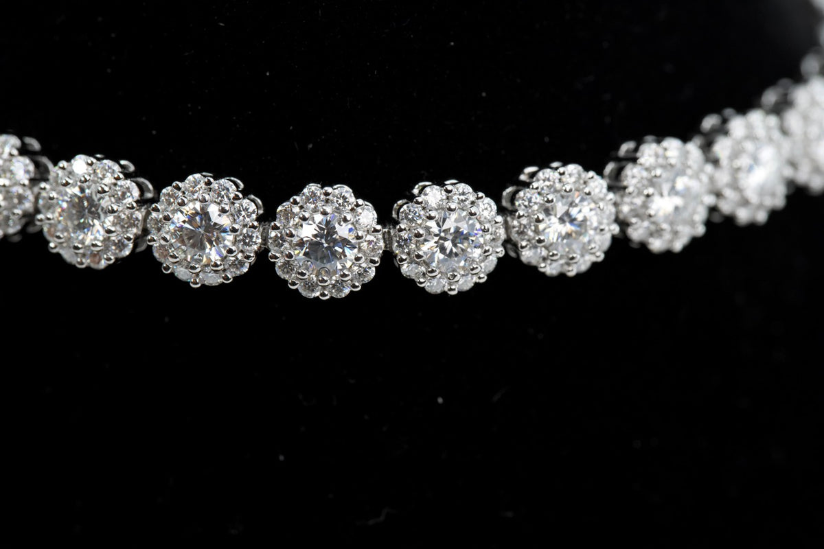Halo Cluster Tennis Bracelet in Silver with Moissanite (2)