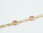 14K Gold Over Silver Ruby-Color Halo and Marquise Moissanite Link Bracelet 7.5in 6ct