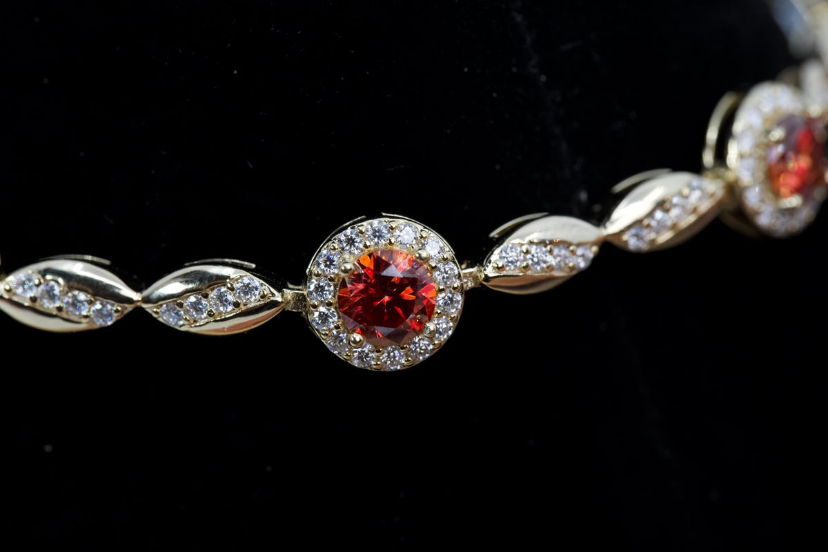 14K Gold Over Silver Ruby-Color Halo and Marquise Moissanite Link Bracelet 7.5in 6ct (2)