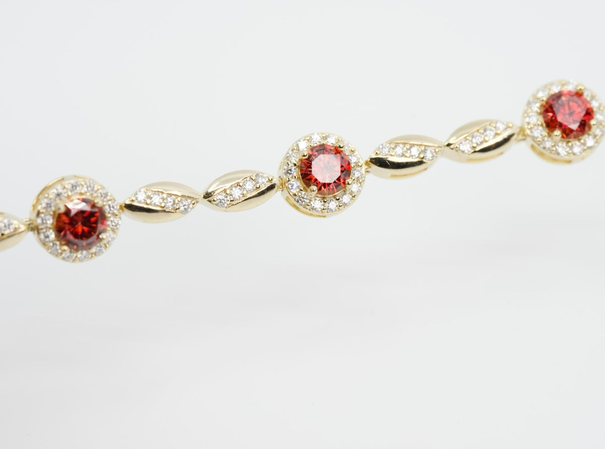 14K Gold Over Silver Ruby-Color Halo and Marquise Moissanite Link Bracelet 7.5in 6ct (3)