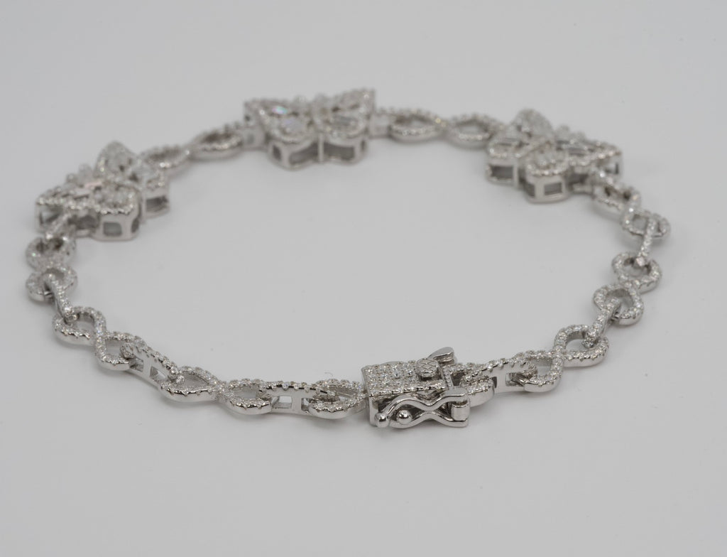Silver Butterfly Link Bracelet with Moissanite Pavé