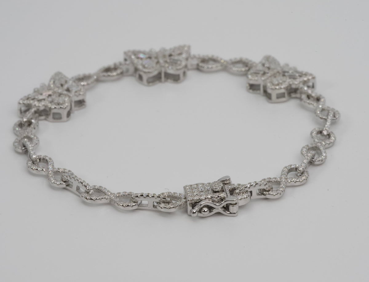 Silver Butterfly Link Bracelet with Moissanite Pavé