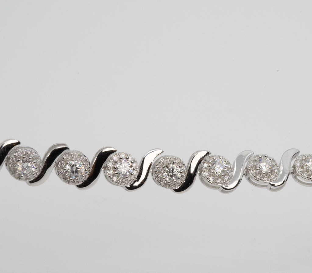 Silver Swirl Tennis Bracelet with Moissanite Clusters (2)