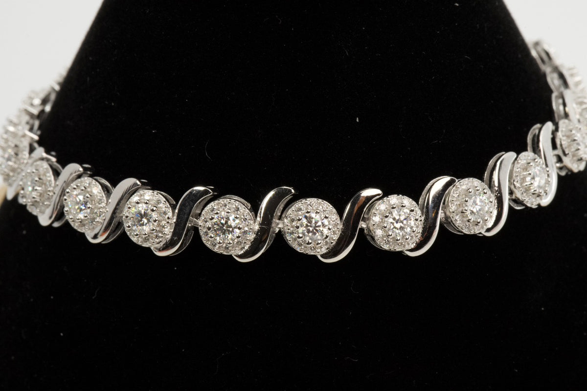 Silver Swirl Tennis Bracelet with Moissanite Clusters