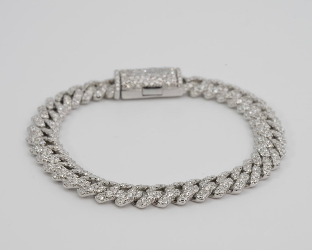 Iced Silver Cuban Link Pavé Bracelet with Moissanite