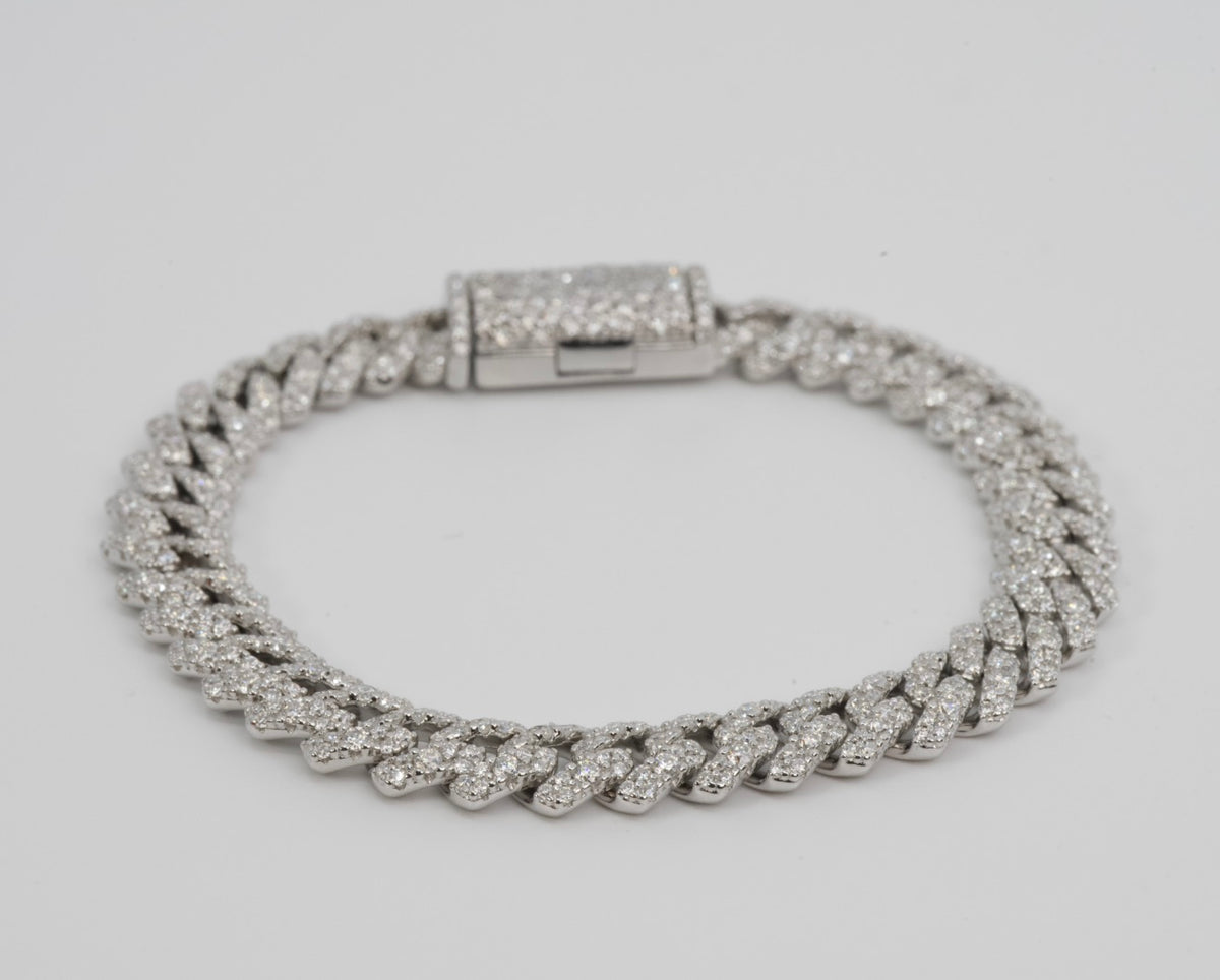 Iced Silver Cuban Link Pavé Bracelet with Moissanite