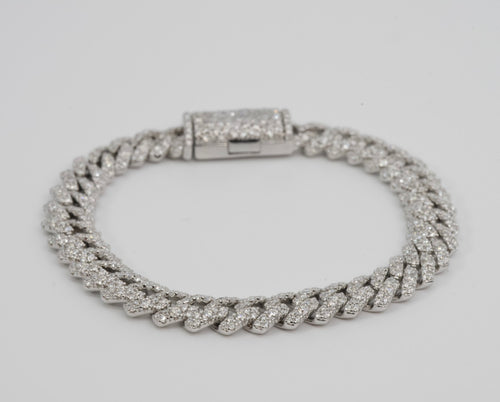 Iced Silver Cuban Link Pavé Bracelet with Moissanite