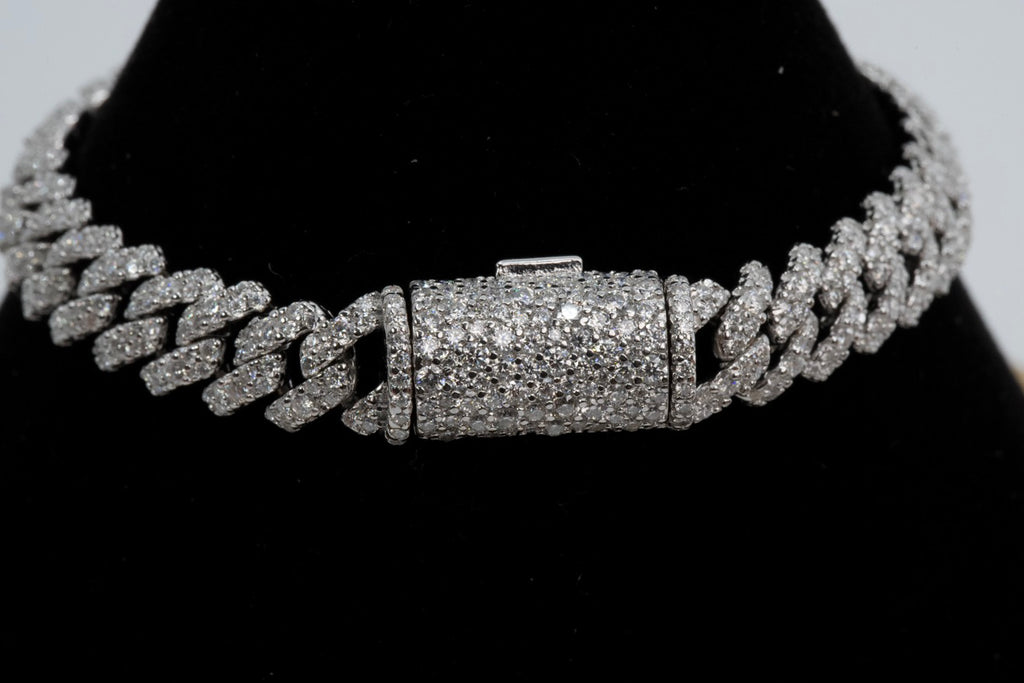 Iced Silver Cuban Link Pavé Bracelet with Moissanite (2)
