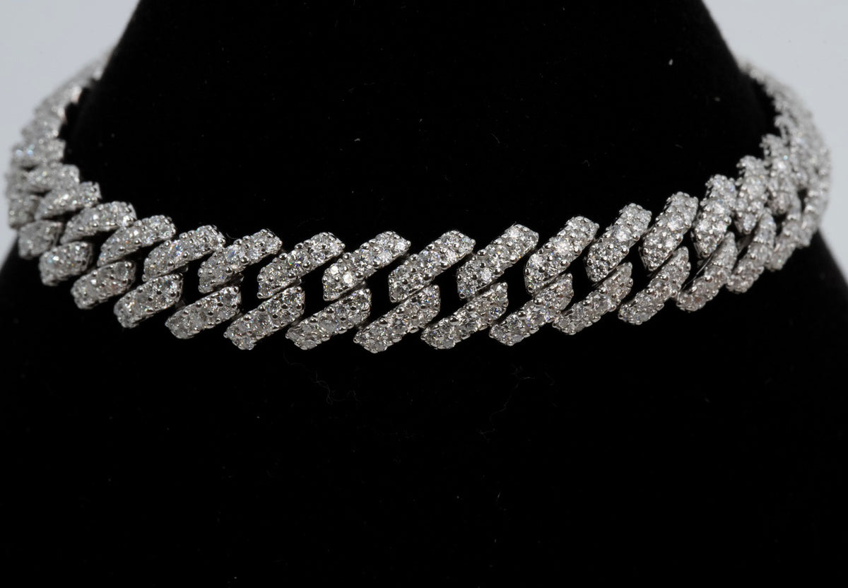Iced Silver Cuban Link Pavé Bracelet with Moissanite (3)