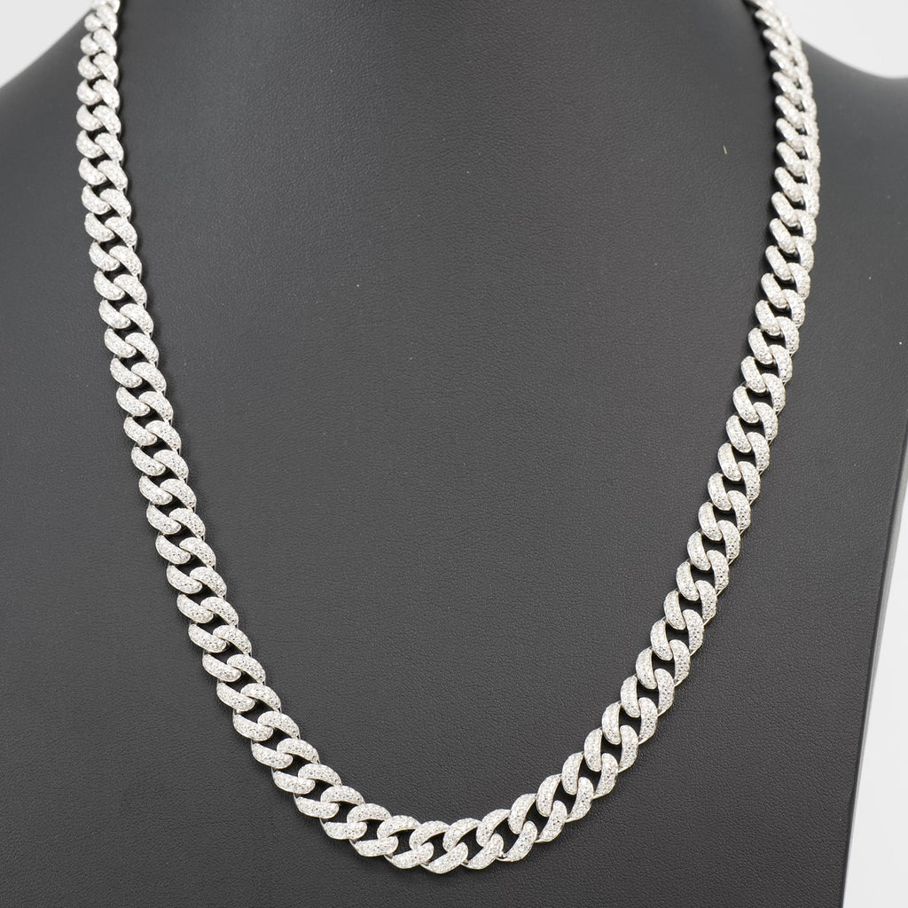 22in 10mm Pave Moissanite Miami Cuban Chain in 925 Sterling Silver, 26ct, 88.75g