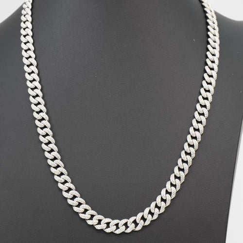 22in 10mm Pave Moissanite Miami Cuban Chain in 925 Sterling Silver, 26ct, 88.75g