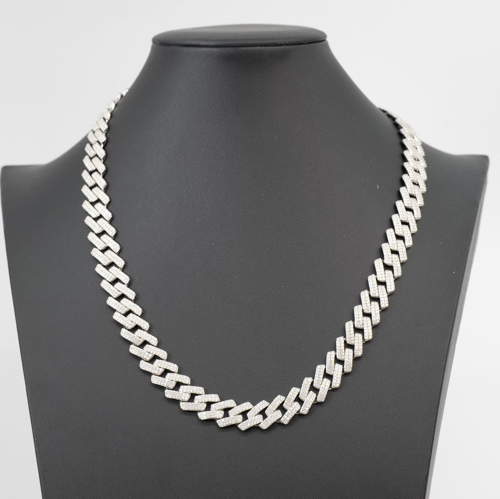 14mm Iced Out 22in 925 Silver Moissanite Monaco Chain 97.89g