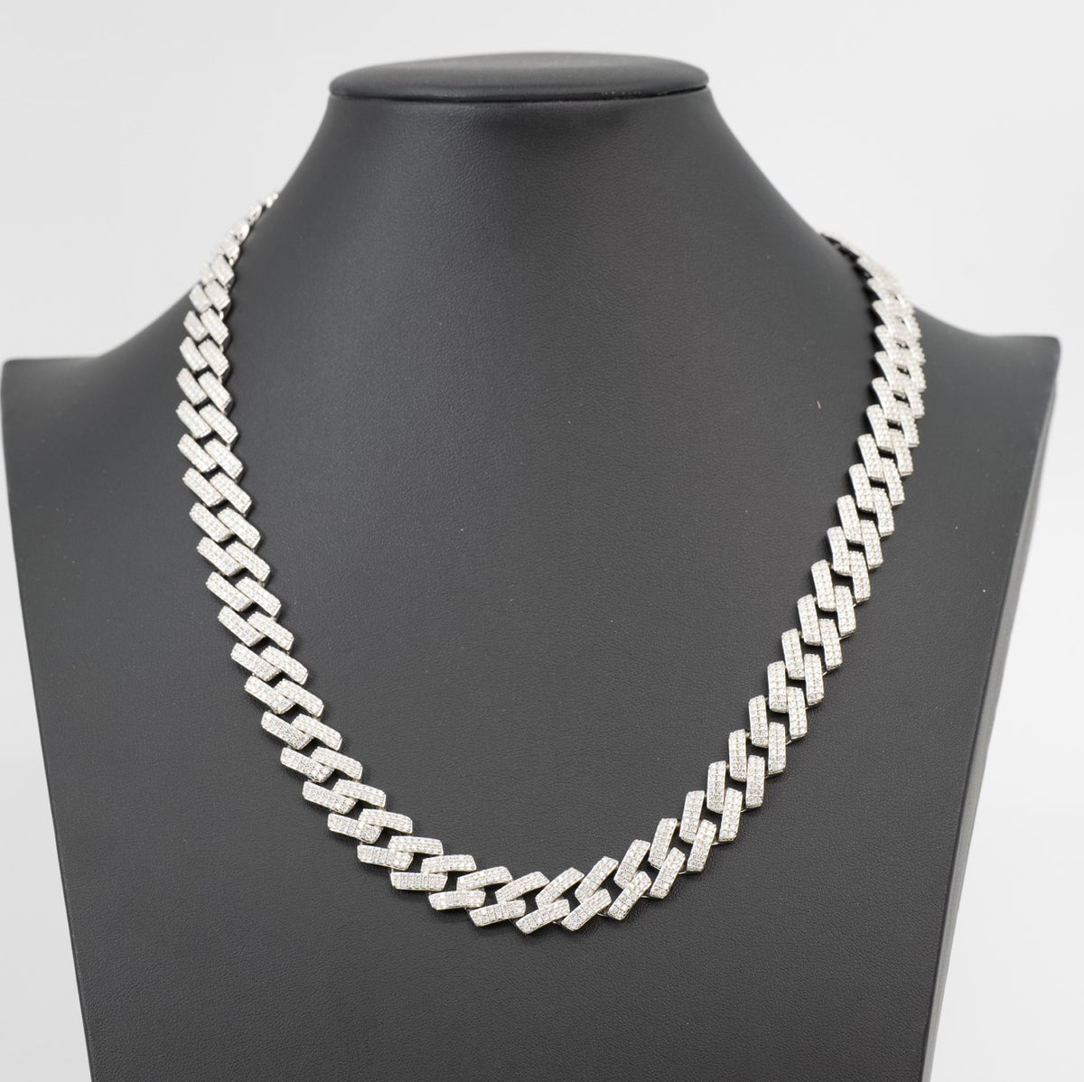 14mm Iced Out 22in 925 Silver Moissanite Monaco Chain 97.89g