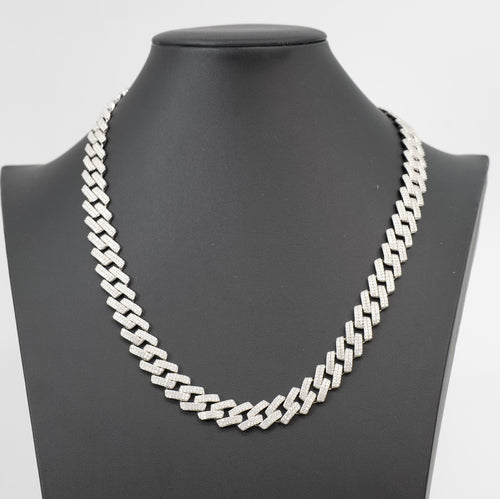 14mm Iced Out 22in 925 Silver Moissanite Monaco Chain 97.89g