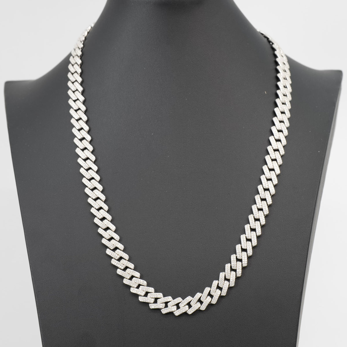 24in 12mm Iced Moissanite Monaco Chain in 925 Sterling Silver 93g