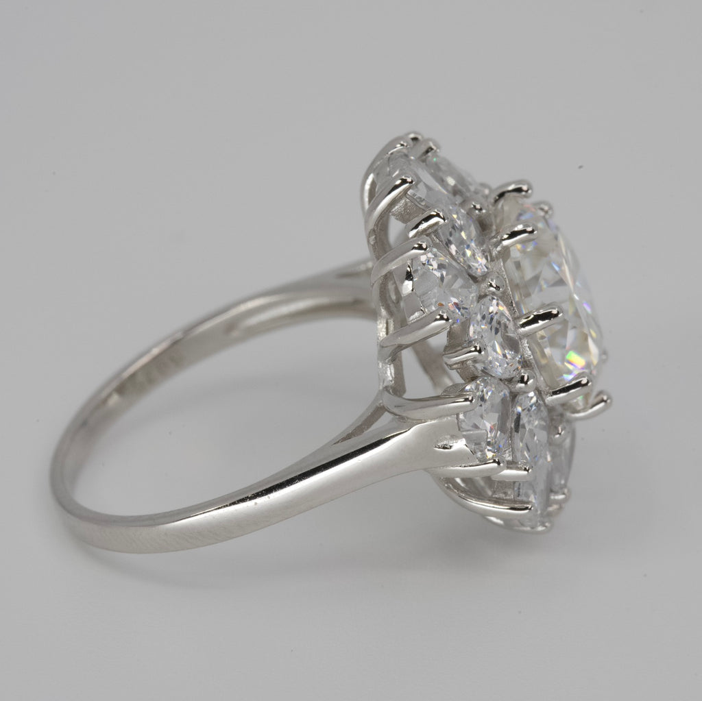 Silver Halo Cluster Cocktail Ring with Moissanite Center (2)