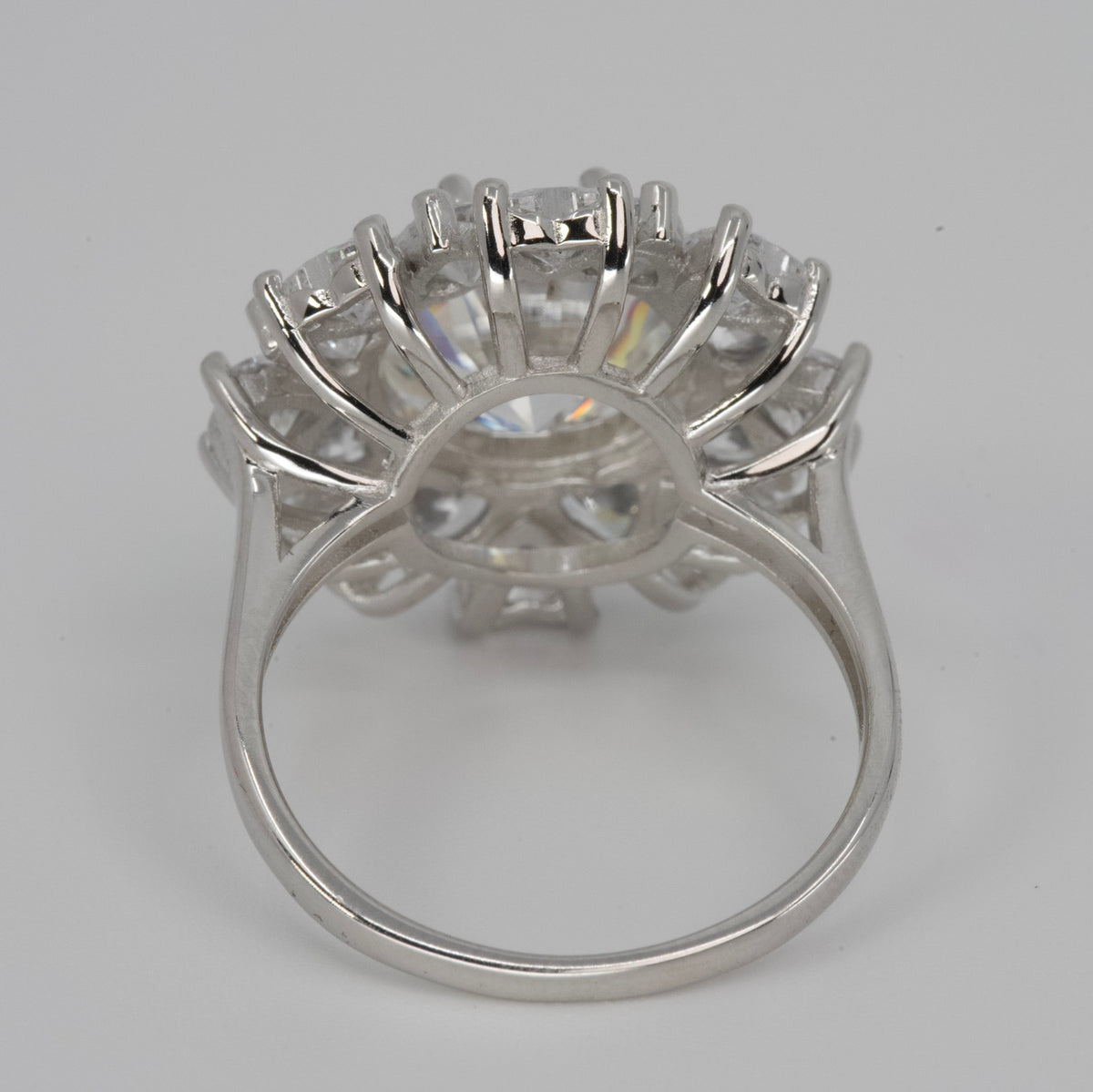 Silver Halo Cluster Cocktail Ring with Moissanite Center (3)