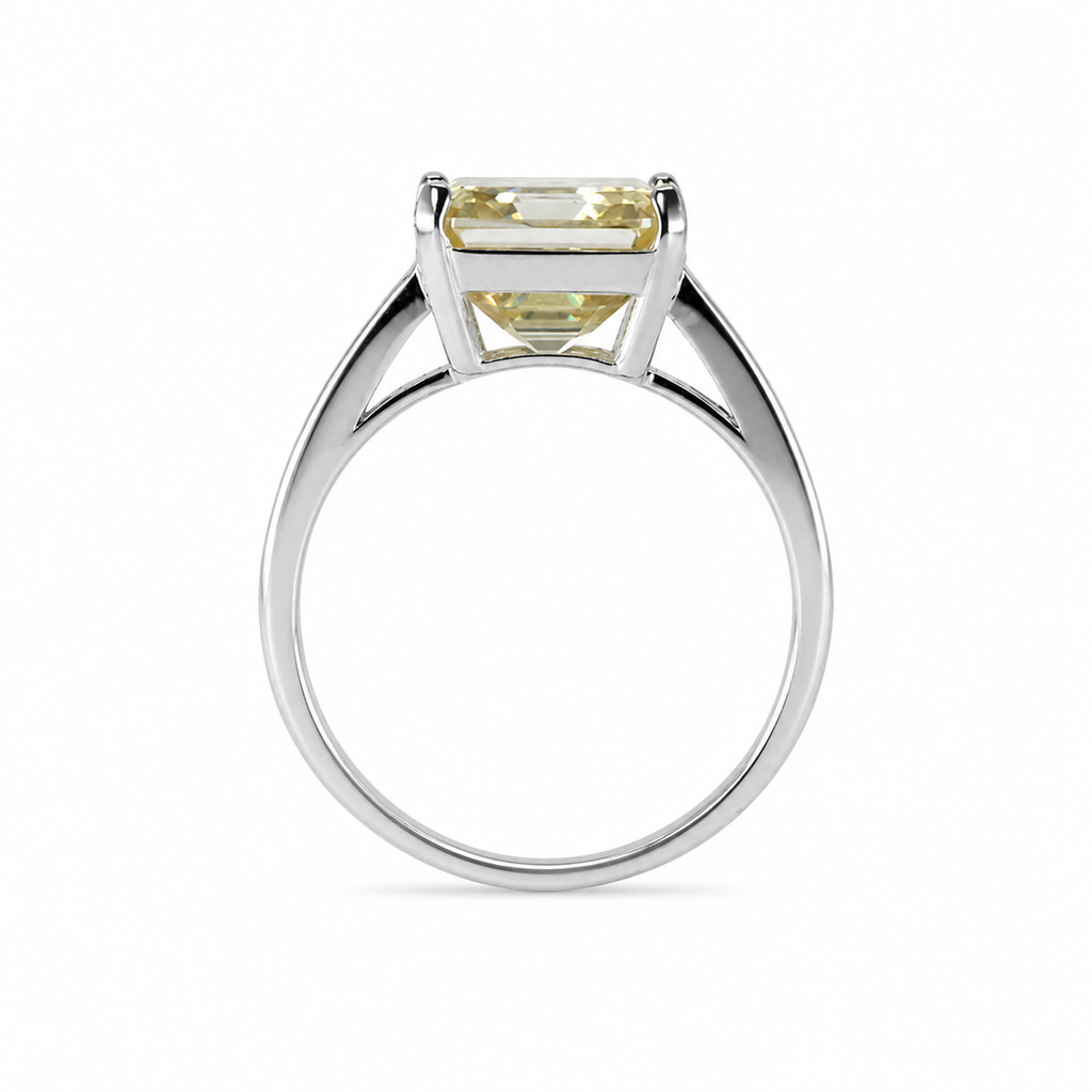 Canary Yellow moissanite Emerald-Cut Cocktail Ring in Silver with Baguette Accents (2)