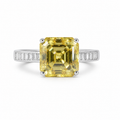 Canary Yellow moissanite Emerald-Cut Cocktail Ring in Silver with Baguette Accents