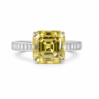 Canary Yellow moissanite Emerald-Cut Cocktail Ring in Silver with Baguette Accents