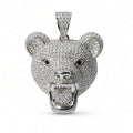 Roaring Bear Head 925 Sterling Silver Pendant with 4ct Moissanite Accents