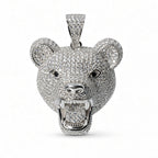 Roaring Bear Head 925 Sterling Silver Pendant with 4ct Moissanite Accents