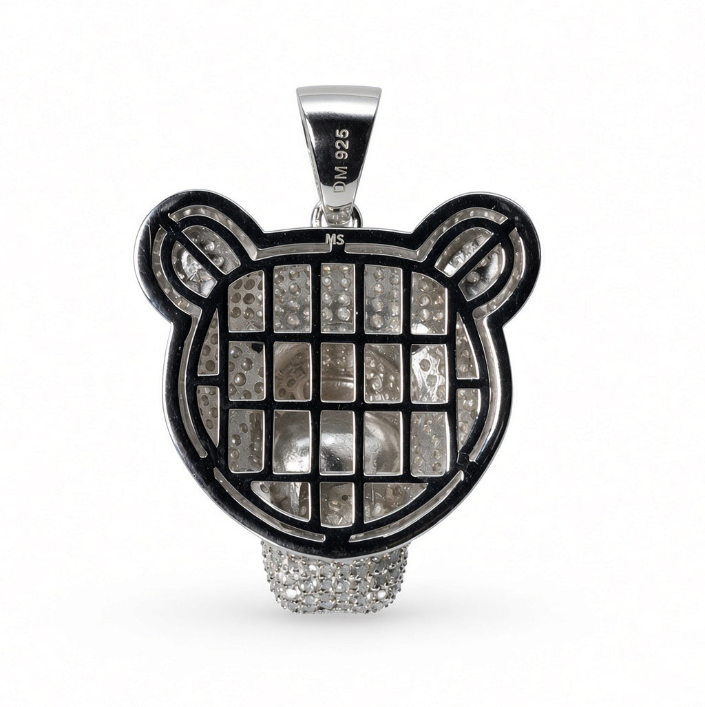 Roaring Bear Head 925 Sterling Silver Pendant with 4ct Moissanite Accents (3)