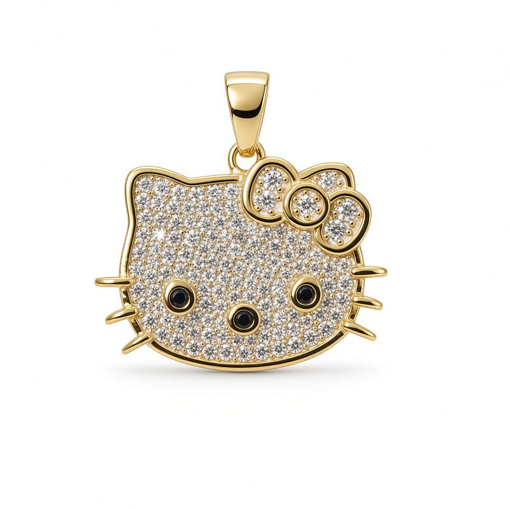 925 Sterling Silver Moissanite Hello Kitty Pendant 0.84ct