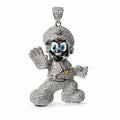 925 Sterling Silver Moissanite Mario Iced Out Pendant Charm 2.55ct