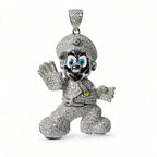 925 Sterling Silver Moissanite Mario Iced Out Pendant Charm 2.55ct