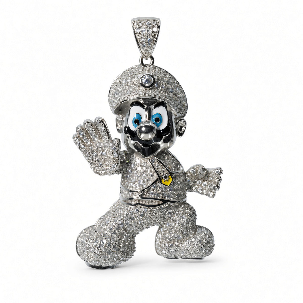 925 Sterling Silver Moissanite Mario Iced Out Pendant Charm 2.55ct